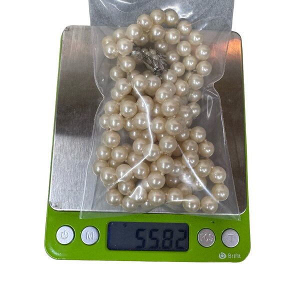 Vintage Marvella Double Strand Faux Pearl Necklace Fancy Flower Rhinestone Clasp - Picture 9 of 9